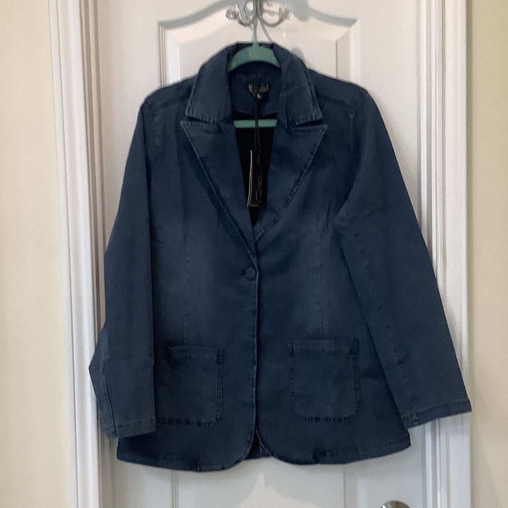 DG2 by Diane Gilman Dark Blue Denim Blazer Jacket